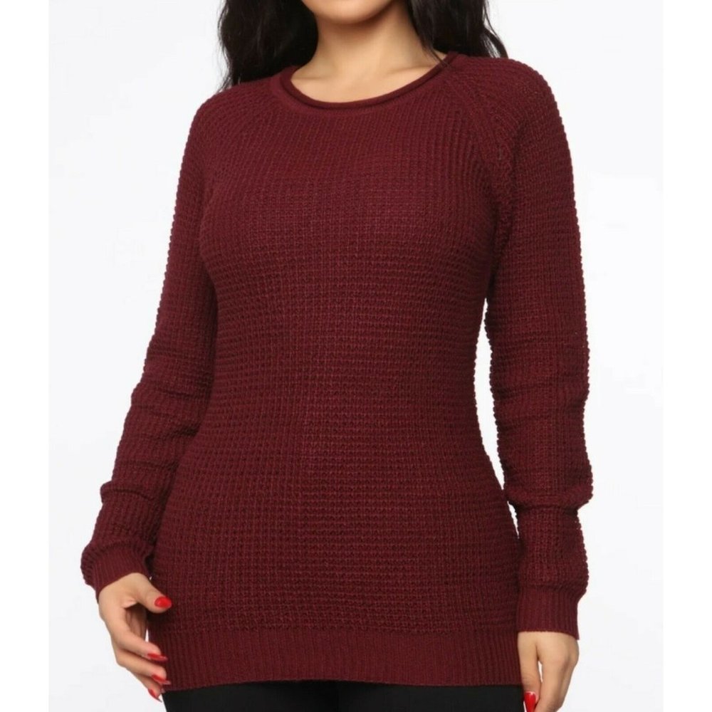 Fashion Nova Ariana Waffle Sweater - Burgundy Sz Small